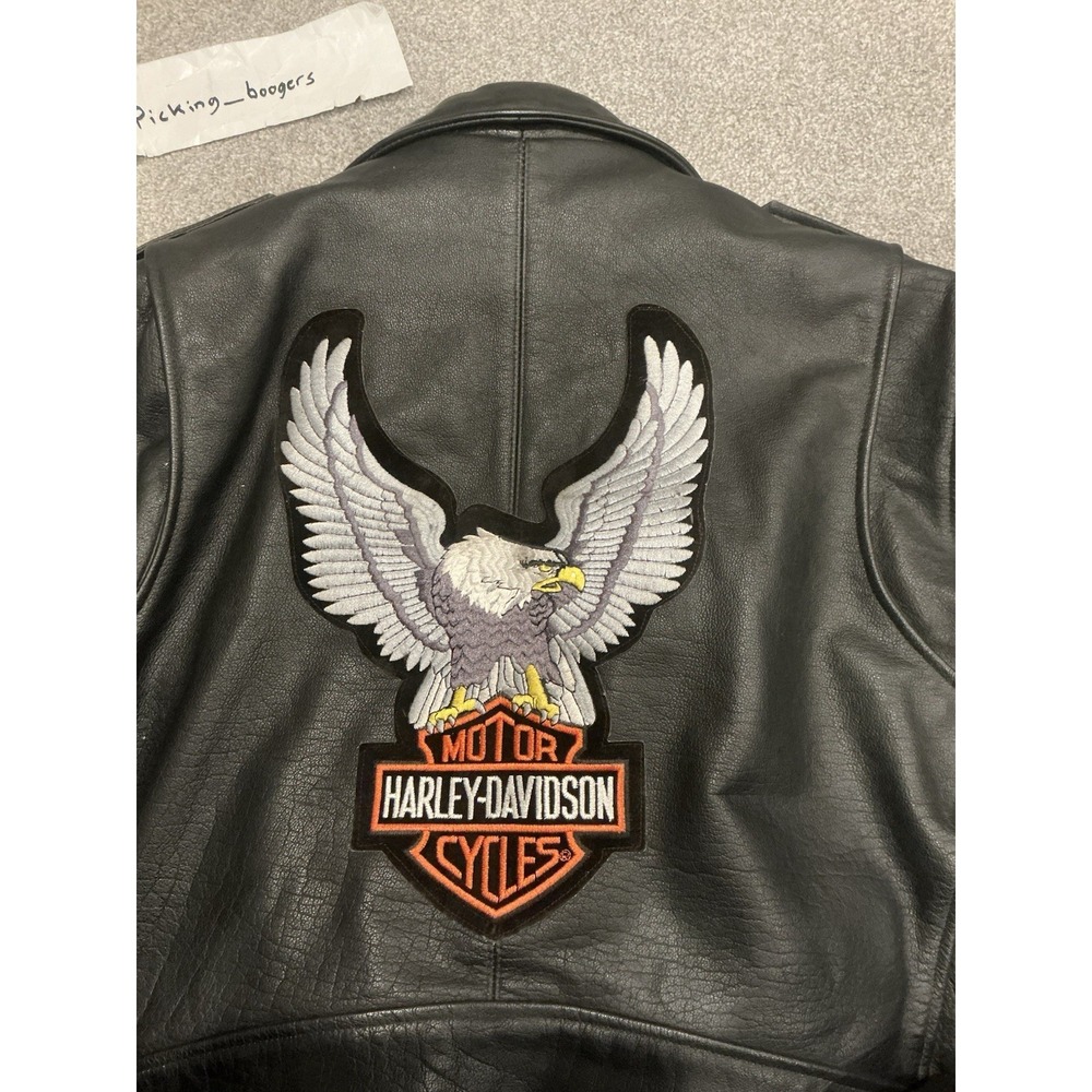 Vintage MOB Genuine Leather Biker Jacket Men's 2XL Embroidered Harley Davidson